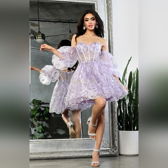 2041 Dresses & Skirts - Lilac, sage green,  pink strapless with additional sleeve corset style dress